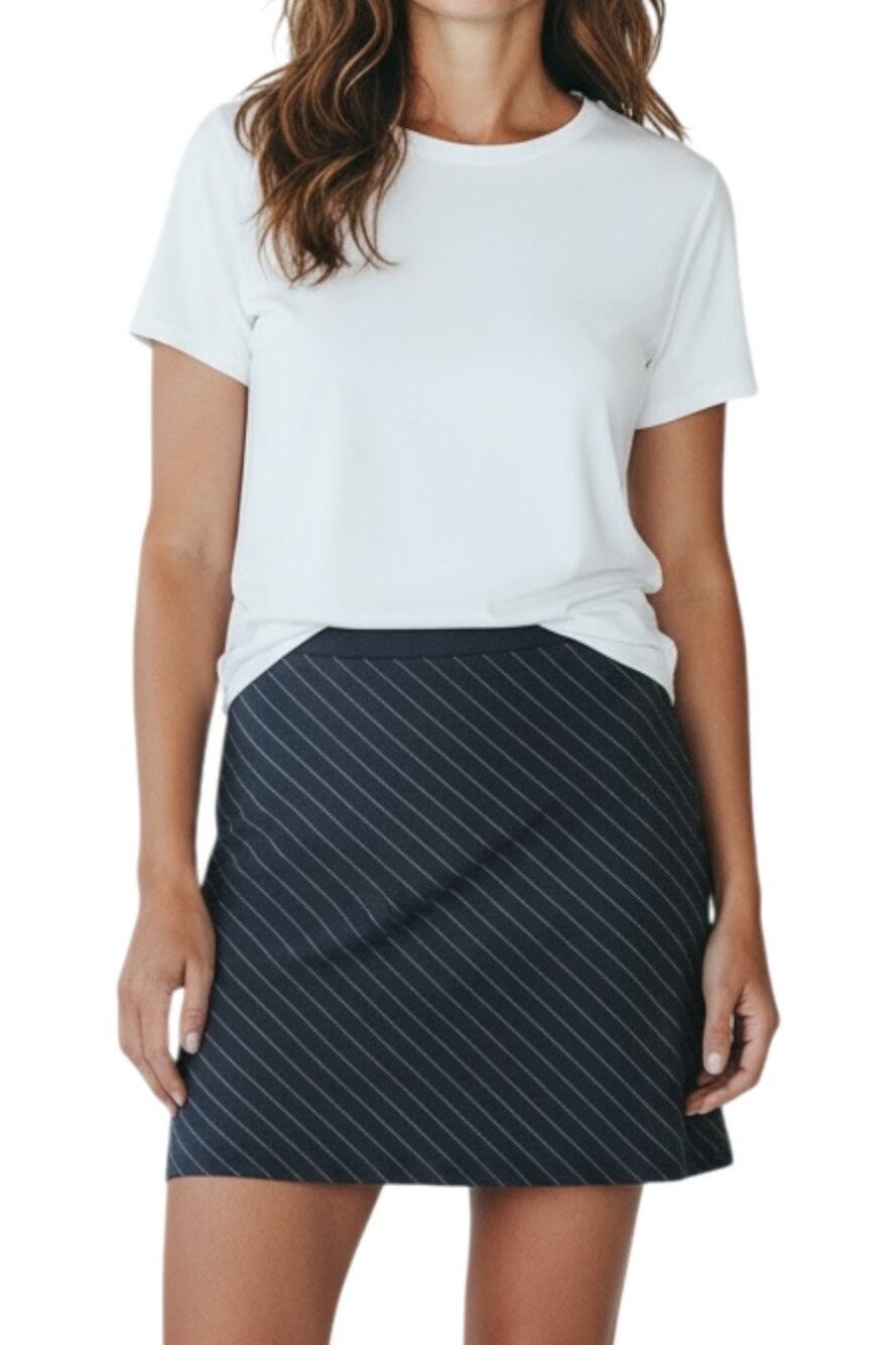 New York & Company Womens Small Skate Skirt Black Stripe Rayon Polyester